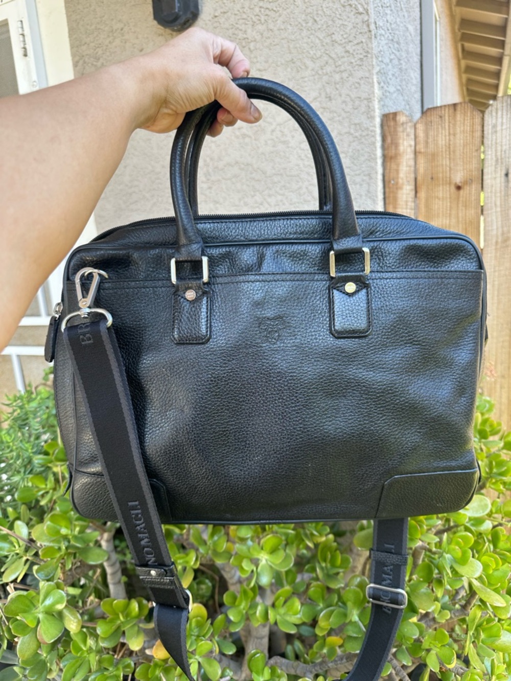 BRUNO MAGLI Black Leather Briefcase with strap